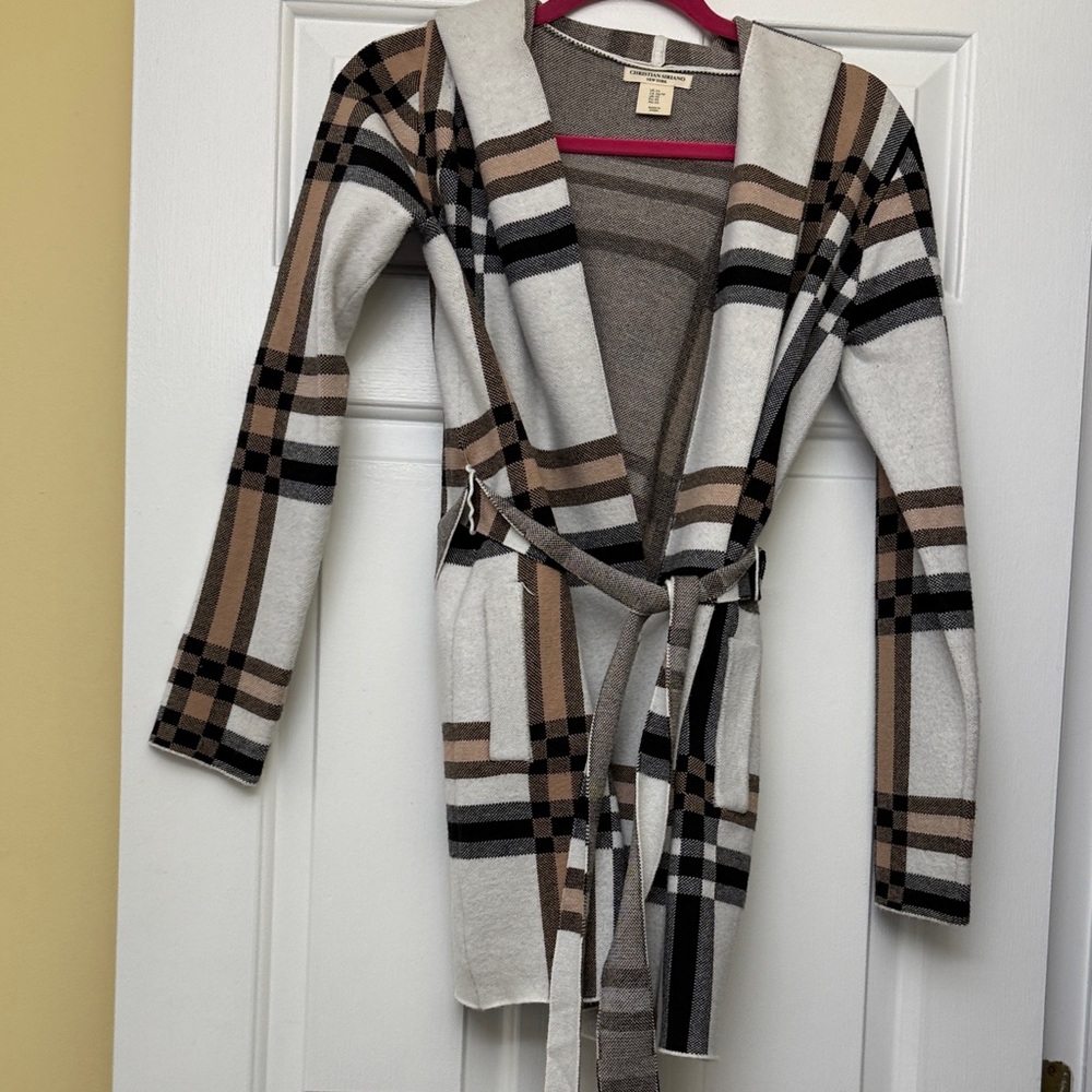 Christian Siriano Plaid Belted Jacket - Black, Brown, Cream